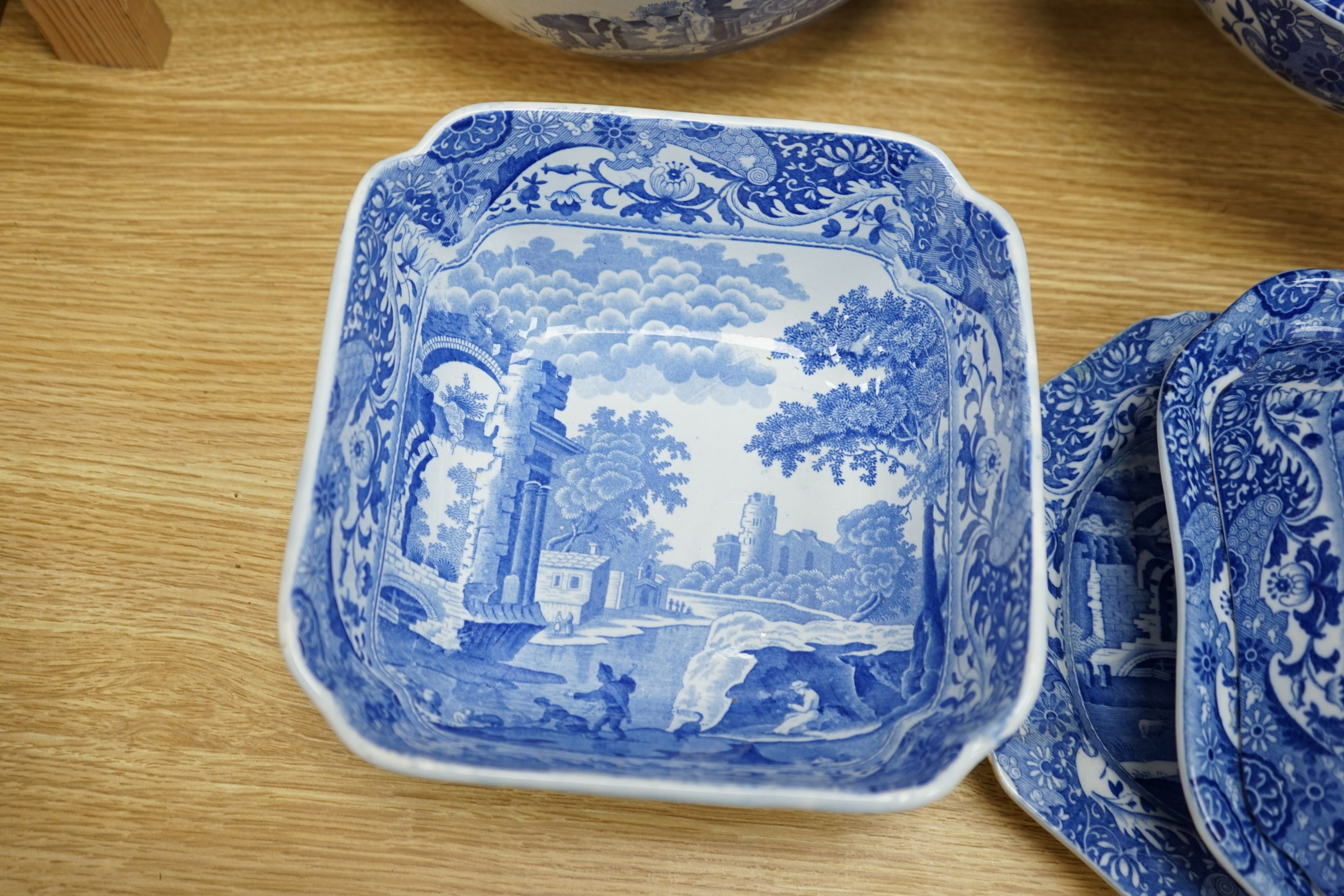 Seven Spode Italian bowls, a tureen and cover, a platter and a jug